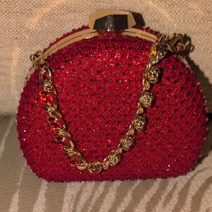 Glamorous Red Beaded Evening Clutch